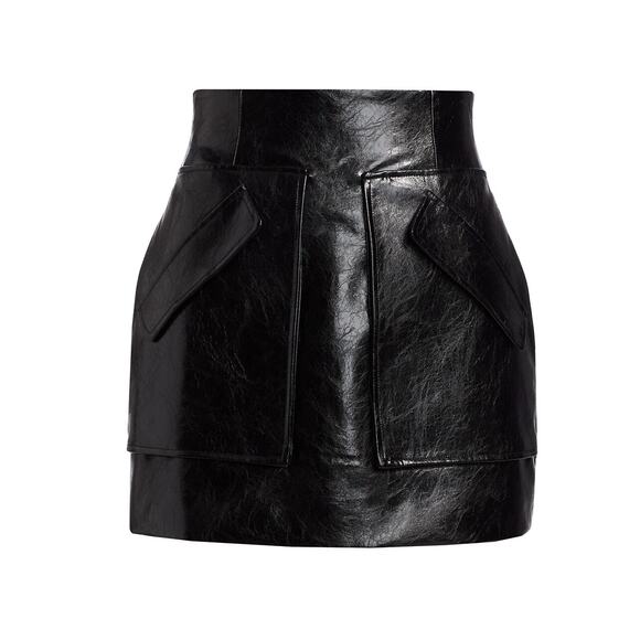 Aknvas 'Cherry' Black Leather Vegan Mini Skirt Size 10 - Picture 1 of 4